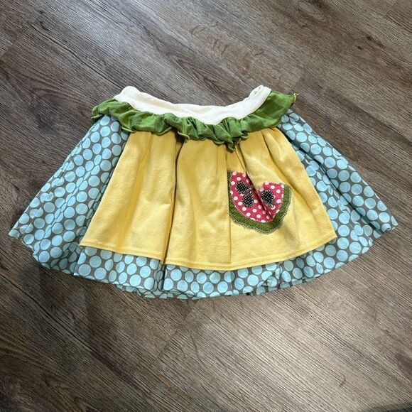 Persnickety Girls Size 4 Watermellon Apron Skirt Polka Dot Blue Yellow - Picture 1 of 3